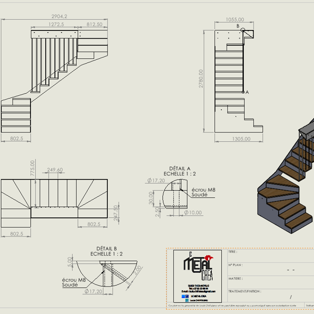 Modélisation détaillée de l'escalier avant fabrication