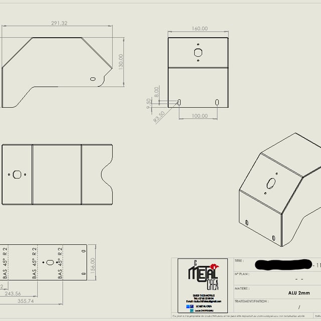 Plan de carter en aluminium de 2 mm pour l'industrie