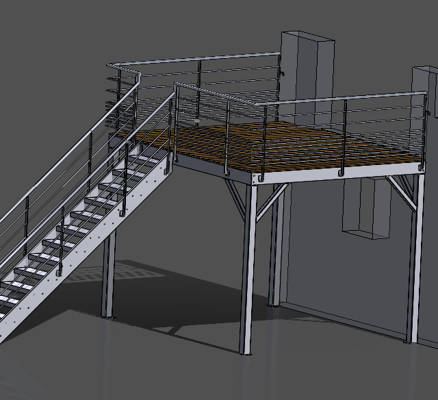 Modélisation de la structure de la terrasse avec accès jardin